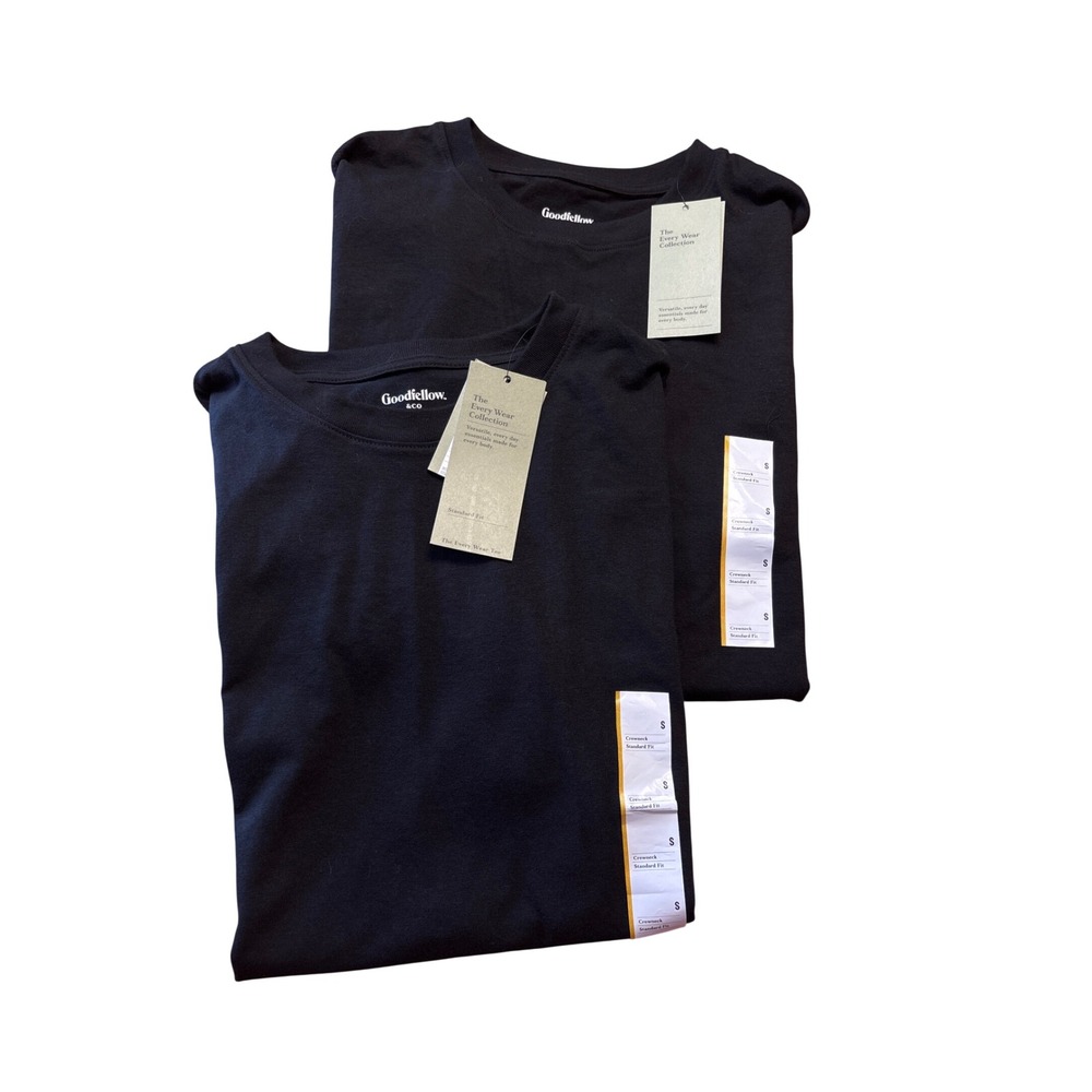 Lot of 2 Goodfellow & Co Mens Every Wear Crewneck T-Shirt Black S Standard Fit